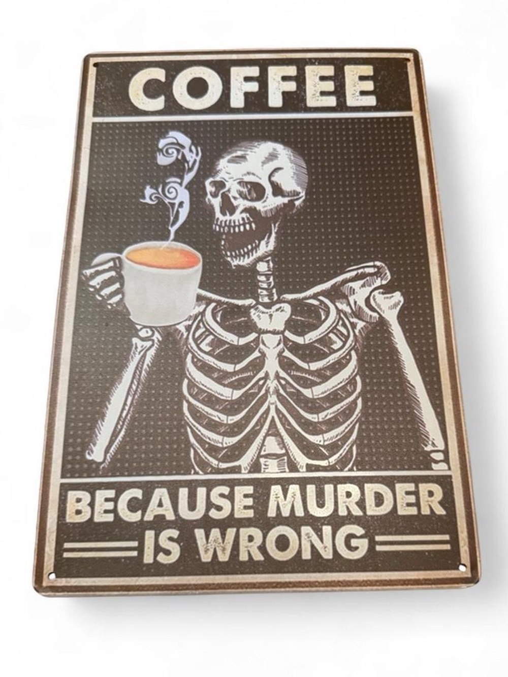 Coffee Skeleton Wall Art Sign - Humorous Black & Cream Metal Decor